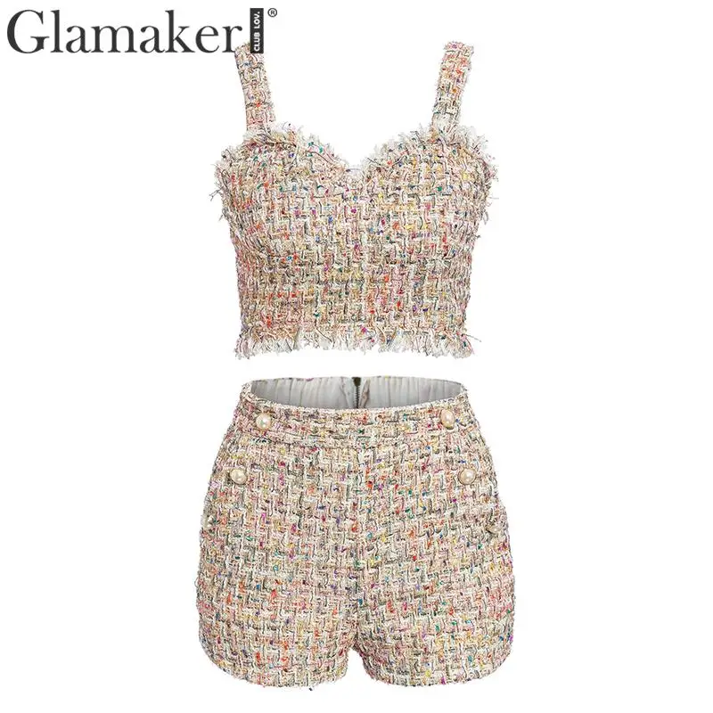 Glamaker люрекс твид короткий комбинезон женский осенний из двух частей вечерние