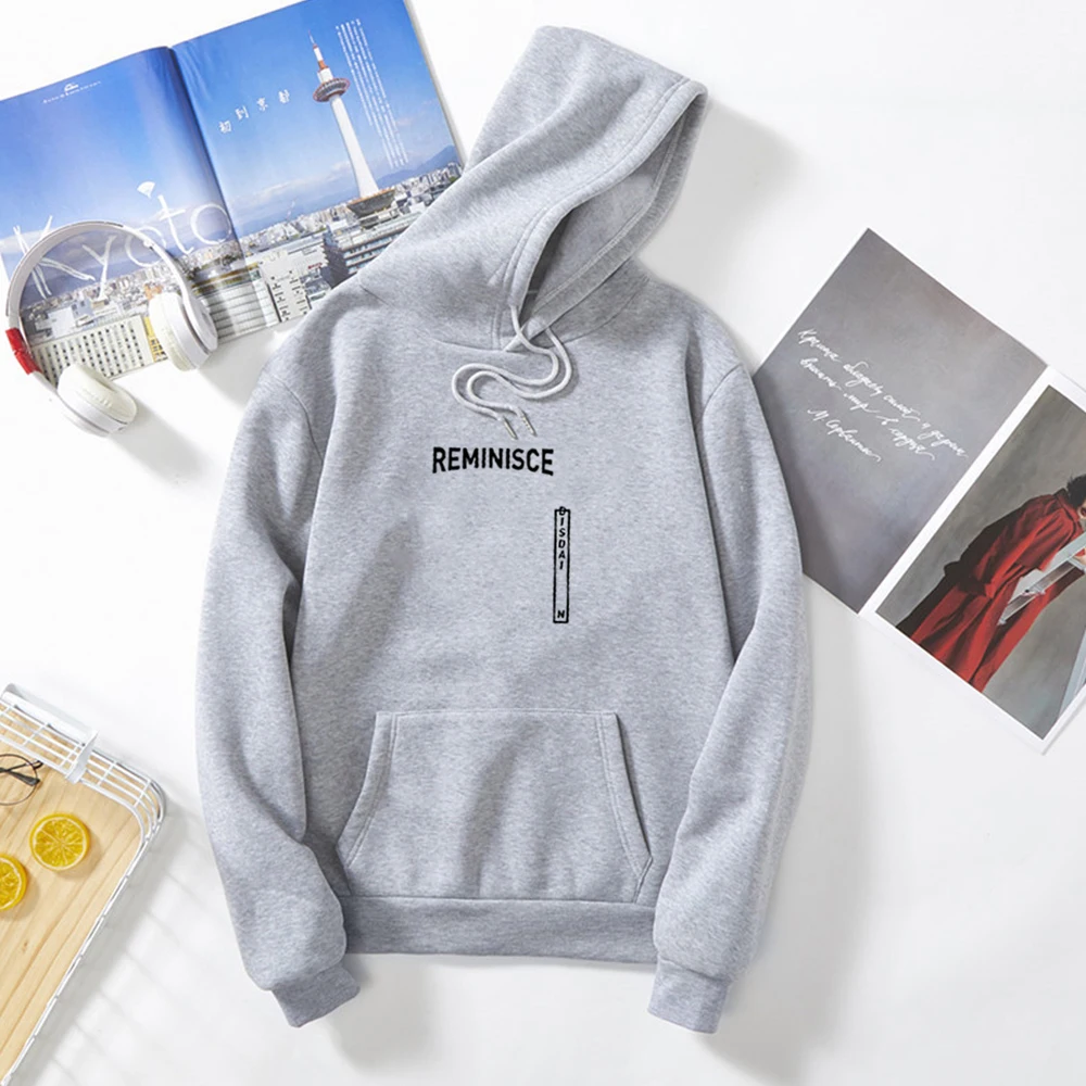 

Reminisce English Letter Print Oversized Hoodie Harajuku Women's Sweatshirt Korean Style Streetwear Warm Simple Hoodie Japan