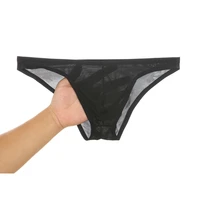 sexy underwear men briefs bikini shorts cueca thin transparent ice silk low waist panties solid u conver seamless underpants