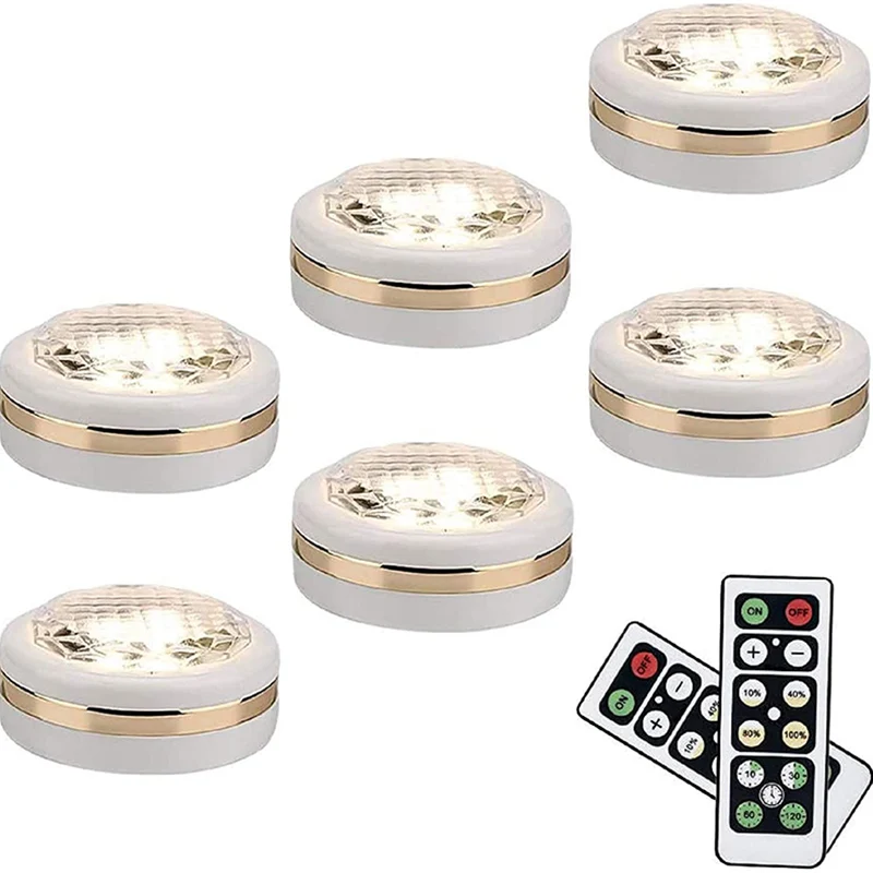 

6pcs Smart Round Remote Control RGB Battery LED Night Light Cabinet Bedroom Lamp Press Dimming Atmosphere Decorative Lights