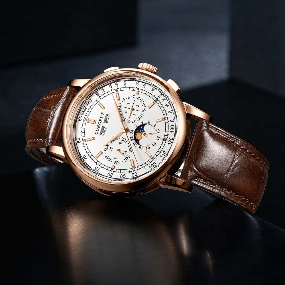 Часы мужские автоматические с белым циферблатом и календарем 42 мм|Мужские