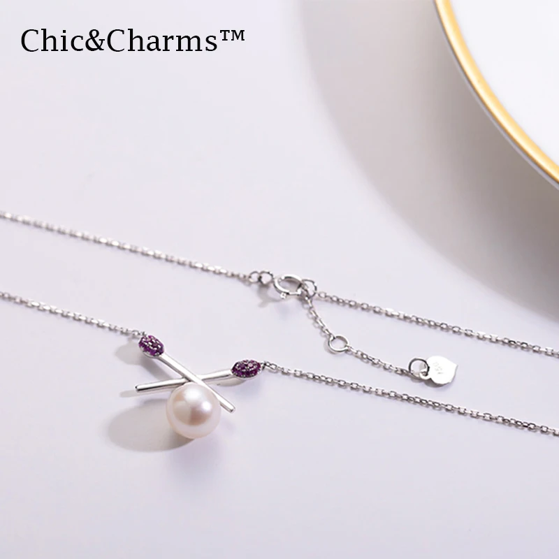 Chic &amp Charms 9K 14K настоящие рубиновые ожерелья из белого золота с жемчугом модные