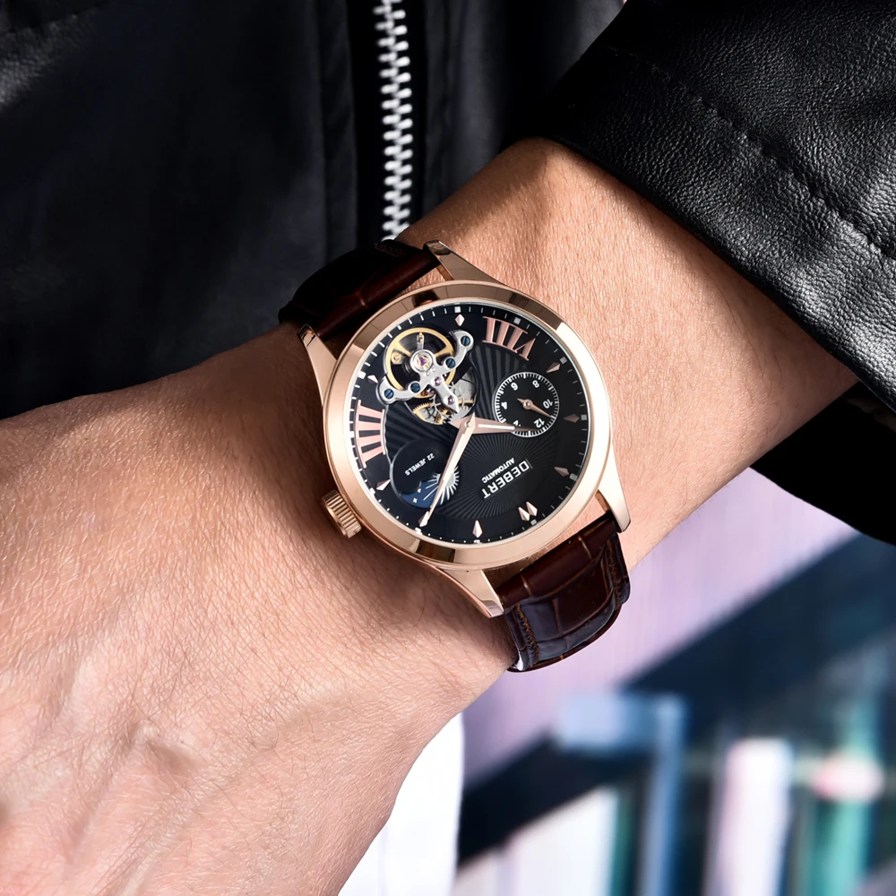 Мужские водонепроницаемые часы с автоподзаводом Debert черный циферблат