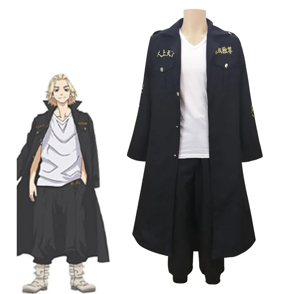 

NEW Tokyo Revengers Mikey Sano Manjiro Cosplay Costume Tokyo Manji Gang Uniform Black Anime Cloak Halloween Party Suit