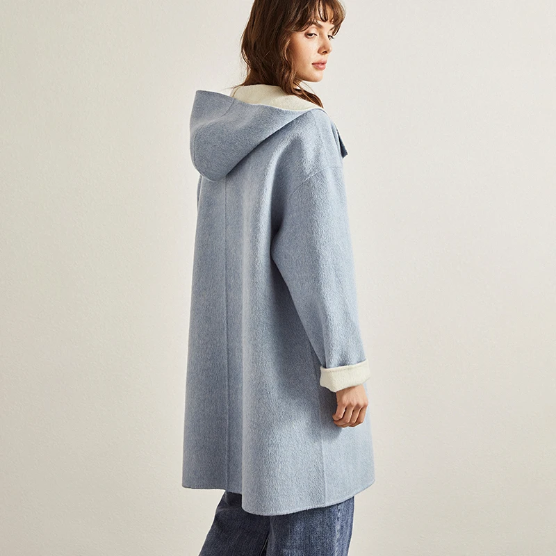 woolen coat women's 2019 new autumn and winter casual loose medium long blue fashionable zero cashmere | Женская одежда