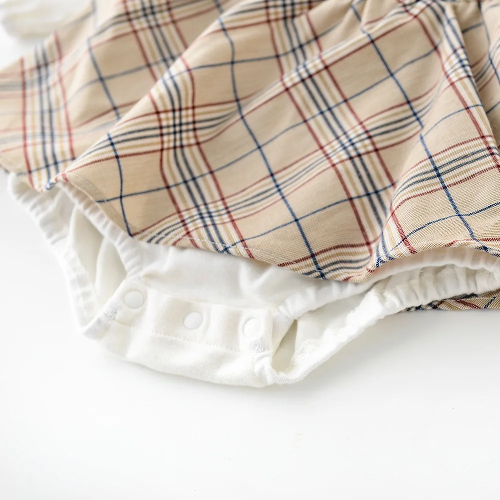 

2021 New College Style Baby Girl Long Sleeve Plaid Bodysuit With Hat Newborn Boys Gentleman Clothes Autumn Kids Jumpsuit