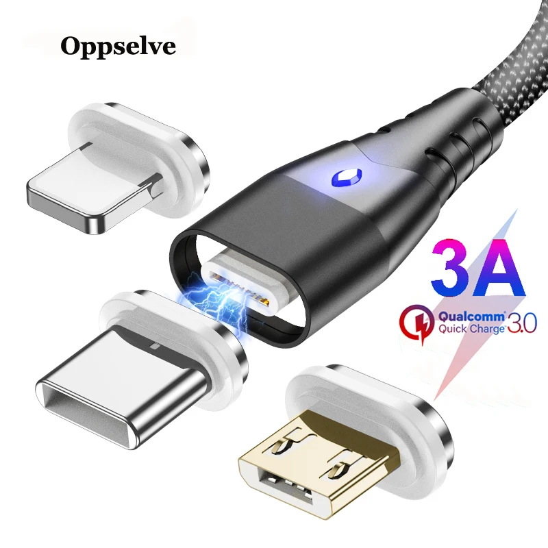 Магнитный кабель 1 м 2 Micro USB Тип C быстрая зарядка Microusb зарядный провод usb c для iphone X