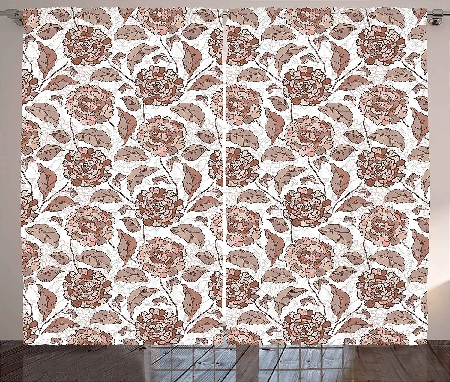 

Floral Blackout Curtains Earth Tones Blossom Chrysanthemums Cottage Foliage Ornamental Pattern Windows Curtain