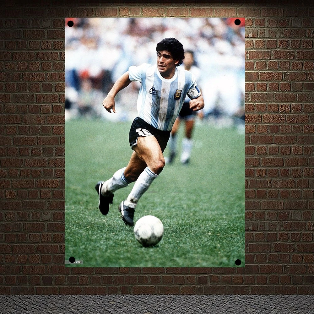 

Football Stars Maradona Poster World Cup Football Banner Wall Art Flag Tapestry Flag Wall Hanging, No. 10 Jersey Canvas Painting
