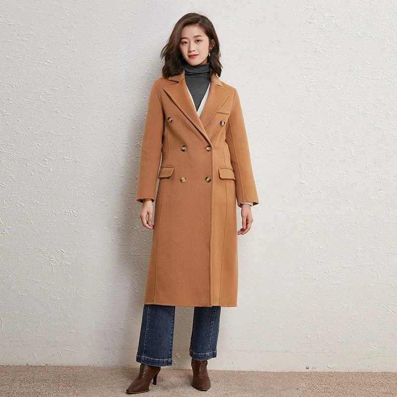 AIGYPTOS 2020 autumn and winter new handsome British super long camel double-breasted wool coat women's | Женская одежда
