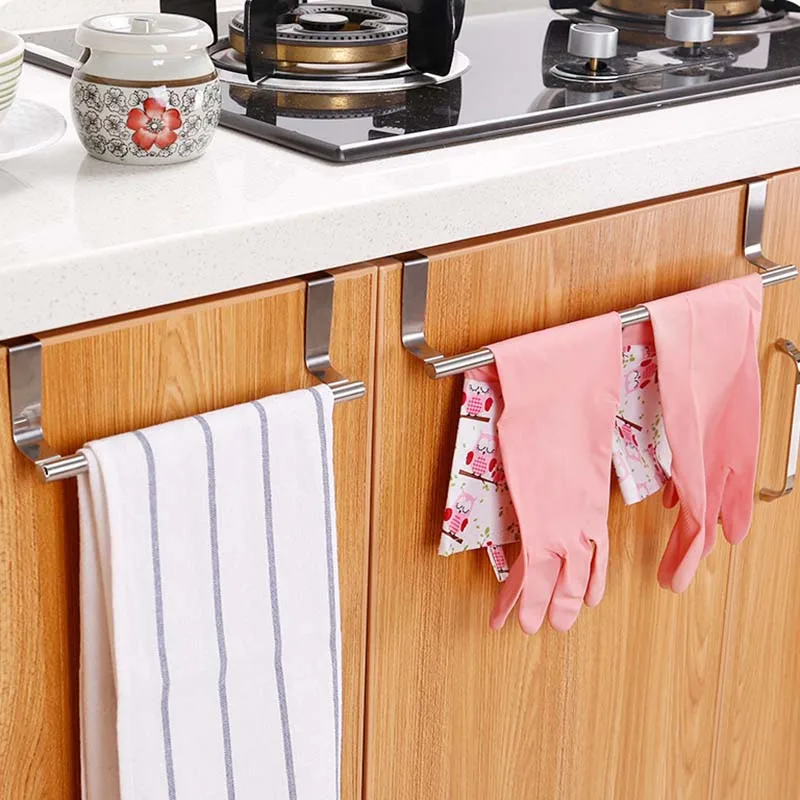 

Stainless Steel Towel Rack Bathroom Towel Holder Stand Kitchen Cabinet Door Hanging Organizer Shelf Wall Mounted Towels Bar 1PC