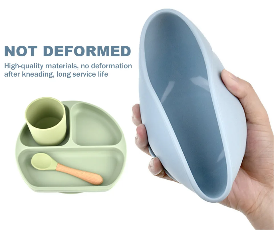Vajilla de alimentaci&oacute;n de silicona de 5 piezas, juego de vajilla de succi&oacute;n, plato, cuencos, Platos Para Beb&eacute;, taza, cuchara, babero-3