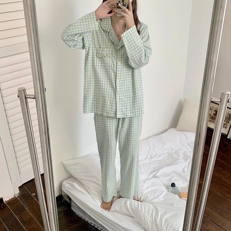 

Harajuku All Match Elegance Warm Plaid Sweet Sleepwear Homewear Women Soft Cute Gentle Chic Pajamas Sets Home Clothes