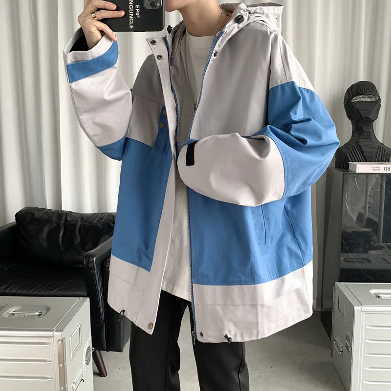 

Хлопковая куртка, Мужская Корейская повседневная куртка, Мужская свободная куртка с капюшоном, уличная куртка-карго, Спортивная кофта с кон...