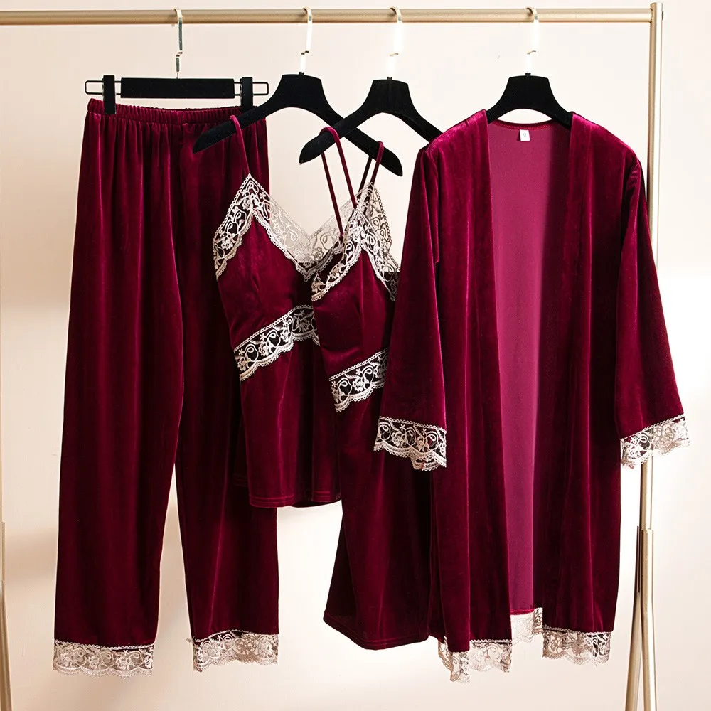 

Женская сексуальная Зеленая велюровая ночная рубашка, 4 шт., ночная рубашка и халат, повседневное нижнее белье, одежда для сна, домашняя одеж...