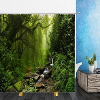landscape shower curtains forest trees green plants waterfall 3d print waterproof bathroom home decor bathtub polyester curtain