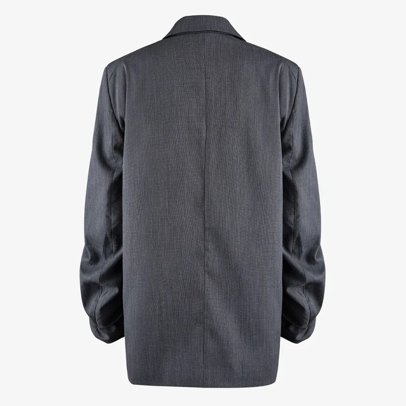 Женский серый плиссированный блейзер с разрезом новая свободная куртка длинными