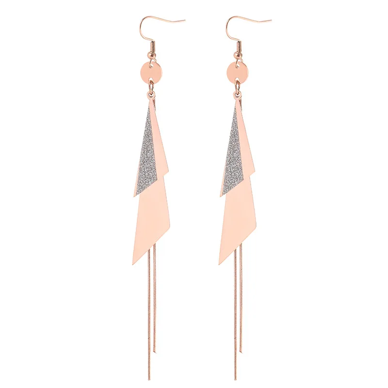 

JIOROMY Temperament Fashion Jewelry 2020 Gold Titanium Steel Earrings For Women Tassels Triangles Geometric Drop Earring