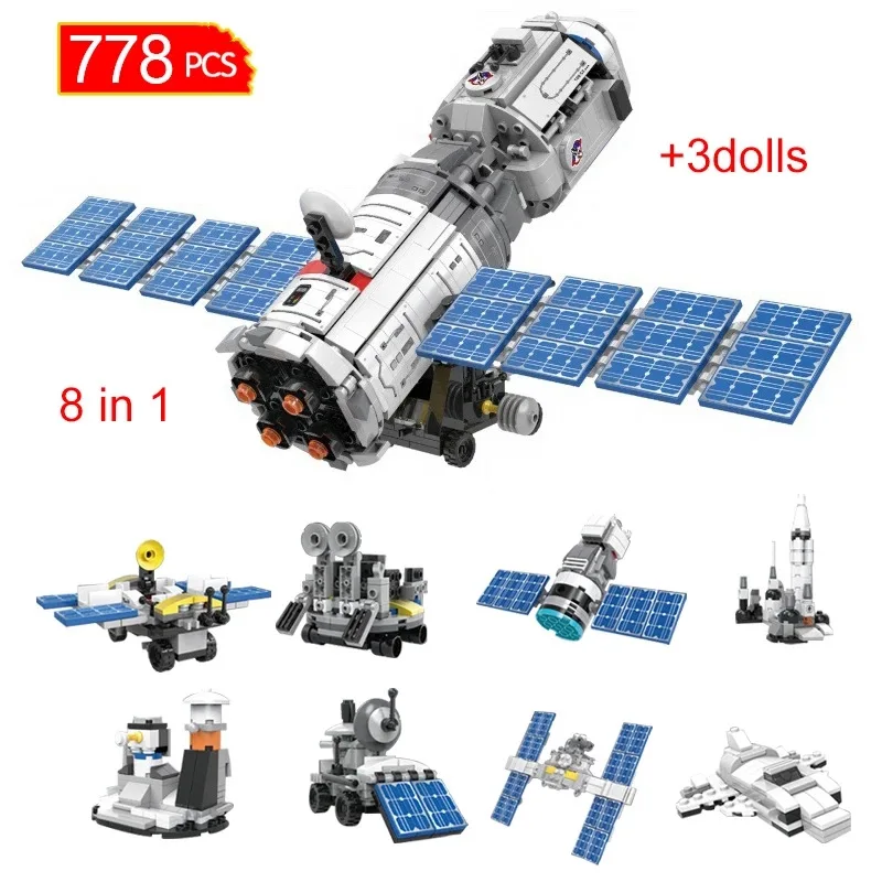 

8 in 1 Satellite Space Aerospace Station Building Blocks Manned Spacecraft Engineering Vehicle Bricks Educate Toy For Kids Gift