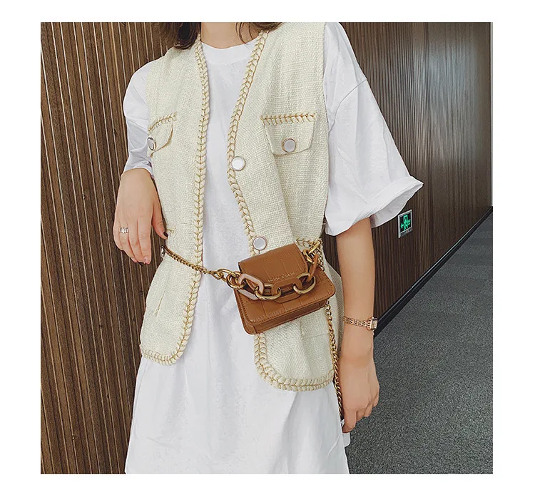 Fashion Mini Saddle Women Shoulder Bags Designer Brand Acrylic Chain Handbags Luxury Pu Leather Female Crossbody Bag Small Purse