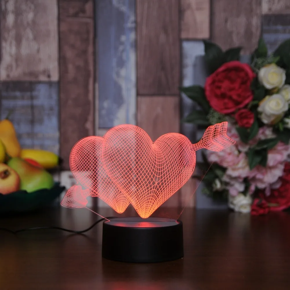 Подарок на День святого Валентина для девушки 7 цветов Изменение 3D Голограмма Любовь Сердце лампа USB акриловые огни юбилей подарок для жены
