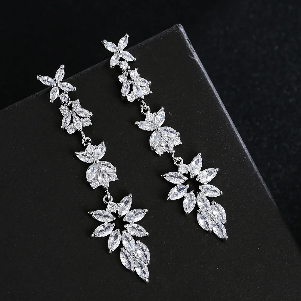 

JMK Luxury Bohemian Vintage Long Stylish Leaf Dangle Earrings For Women Bridal Wedding Party Anniversary Jewelry Birthday Gift