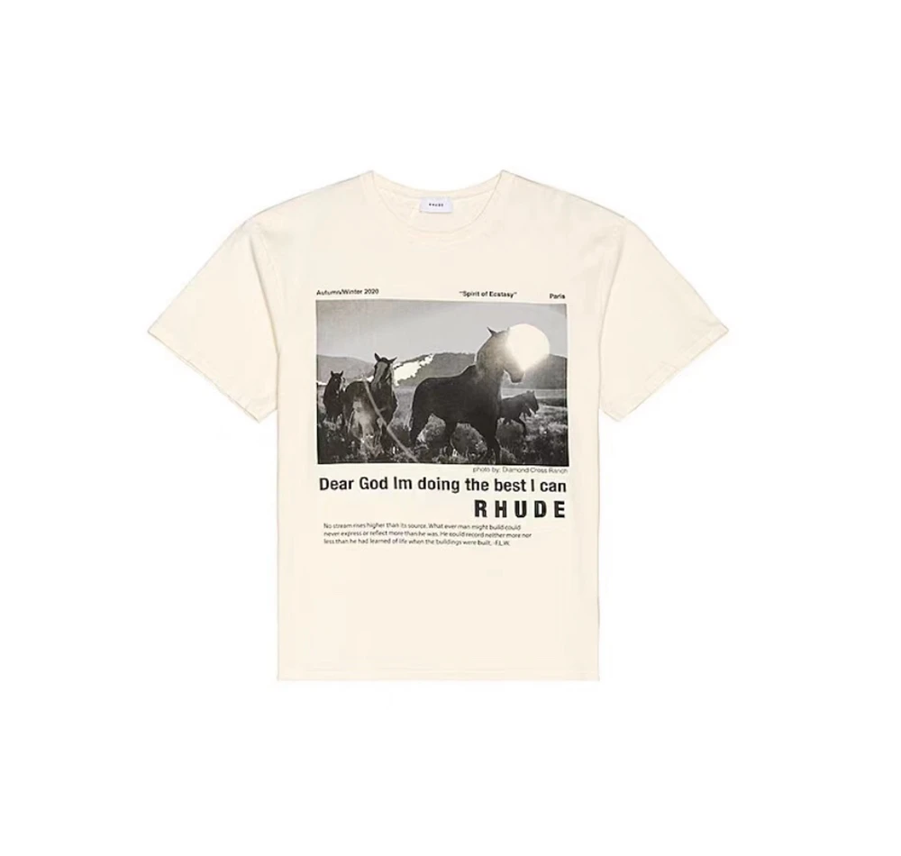 

Rhude Pony Slogan Print Short Sleeve T-Shirt Beige S M L XL
