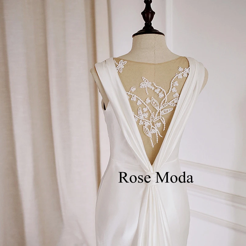 

Rose Moda Cap Sleeves Beading Illusion Back Boho Wedding Dress Destination Bridal Gown Custom Make