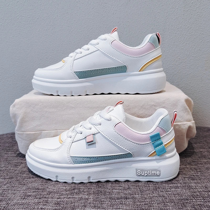 

Женские кроссовки, Вулканизированная подошва, повседневная обувь, цвет белый, на шнуровке, весна-лето