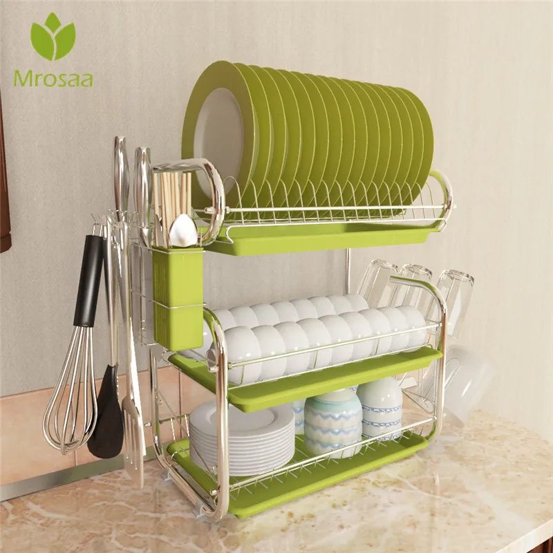 3 Слои сушилка для посуды железа Кухня столовые приборы дренажная стойка посуда