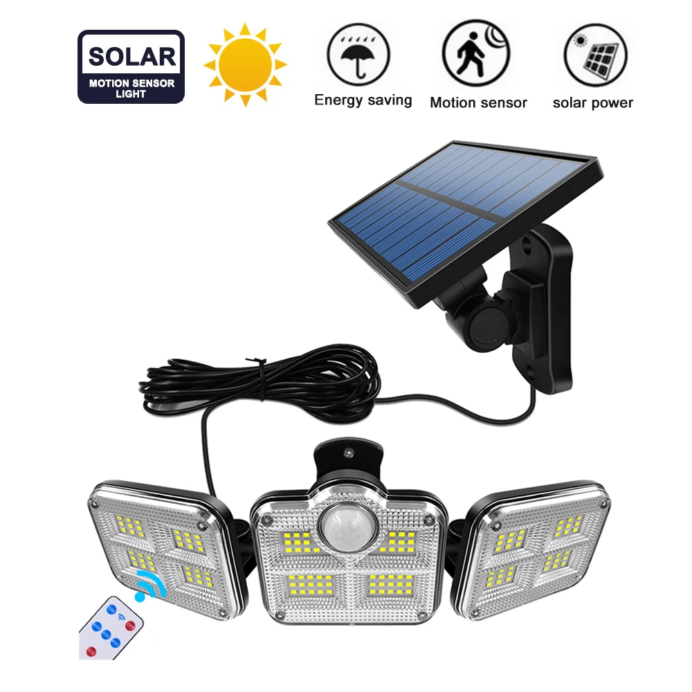 

138 138 led remote seperable 3 Head Outdoor Solar PIR Motion Sensor Wall Flood Light Garden Security Lamp Waterproof Super Brigh