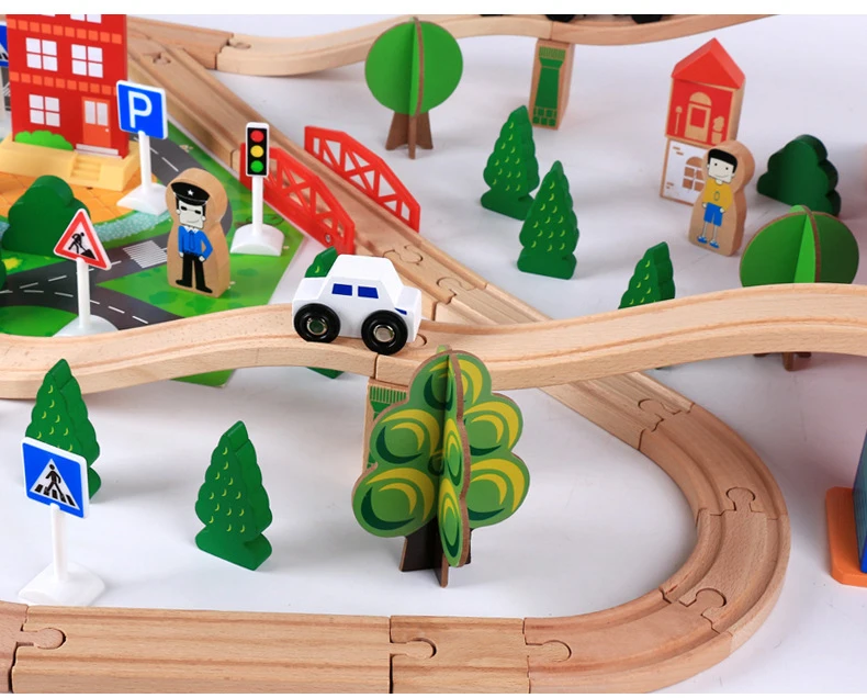 88pcs Montessori Wooden small train track set magnetic electric car head 3-7 years old boy building blocks children's toys