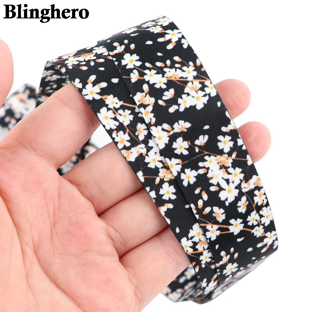 CB842 Beautiful Pink Cherry Blossom Lanyards ID Badge Card Holder Keychain Cell Phone Strap Gift Ribbon Necklace Decoration