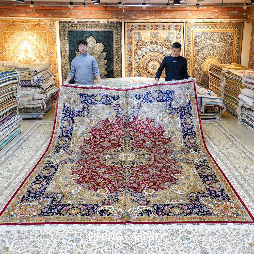 Koop Yilong 9 'X 12' Perzische Zijden Kleed Grote Antieke Rode Perzische Home Decoratie Zijden Tapijt (ZQG501A)