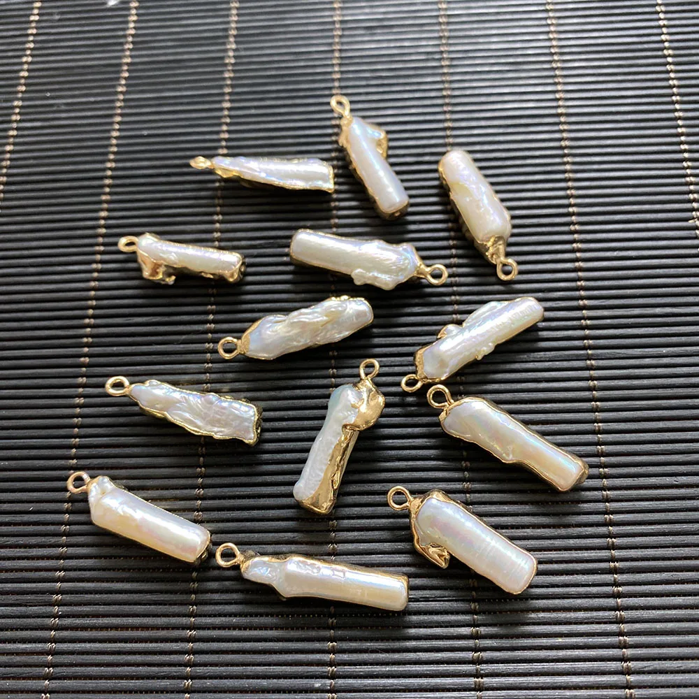 

Natural Freshwater Shell Pendant White Butterfly Shell Irregular Long Shape Golden Edge Making Charm Necklace Bracelet Wholesale