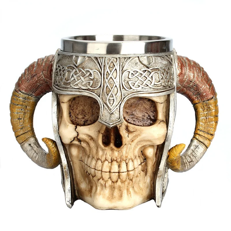 

Stainless Steel Skull Mug Viking Ram Horned Pit Lord Warrior Beer Stein Tankard Coffee Mug Tea Cup Halloween Bar Drinkware Gift