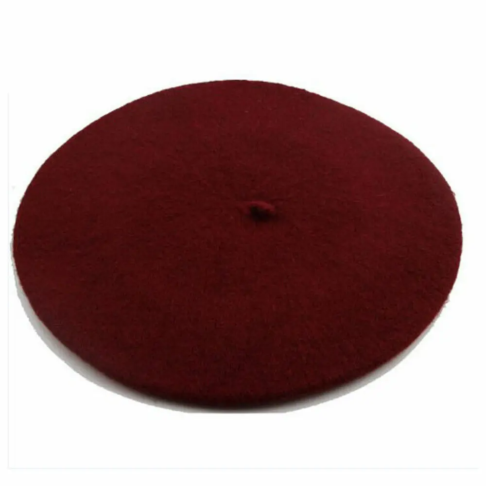 Wine Red Зимние теплые береты из искусственной шерсти для женщин и девочек, Шапка-бини для французских художников, шапка, красные, черные, фиолетовые, бежевые, оранжевые каваи, топ на плоской подошве, теплые шапки - Цвет: Wine Red