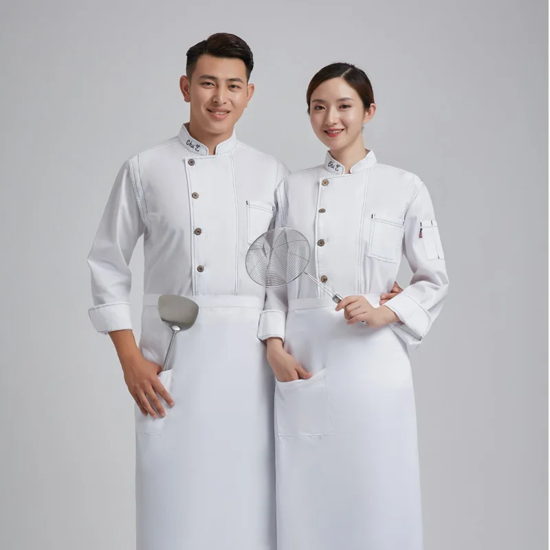 

2020 Chaquetas De Trabajo Nicholas Tse-feng Same Style Chef Overalls Long Sleeve Men Autumn Dining Hotel Western Rear Kitchen