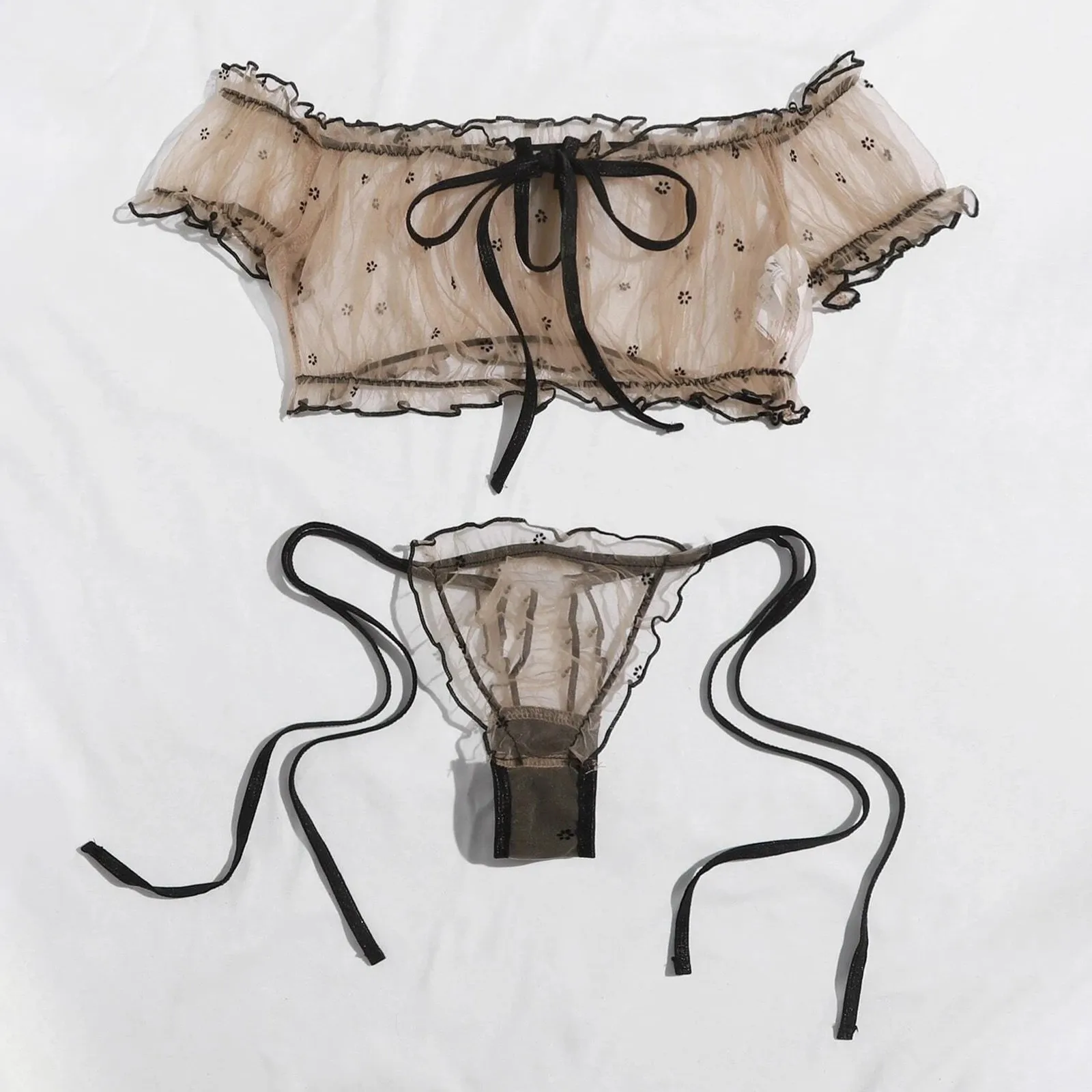 

Sexy Lingerie Women Embroidery Lace Bowknot Strapless Bra Thong Set Sleepwear Pajamas Lingerie Seamless Panties Female #W3