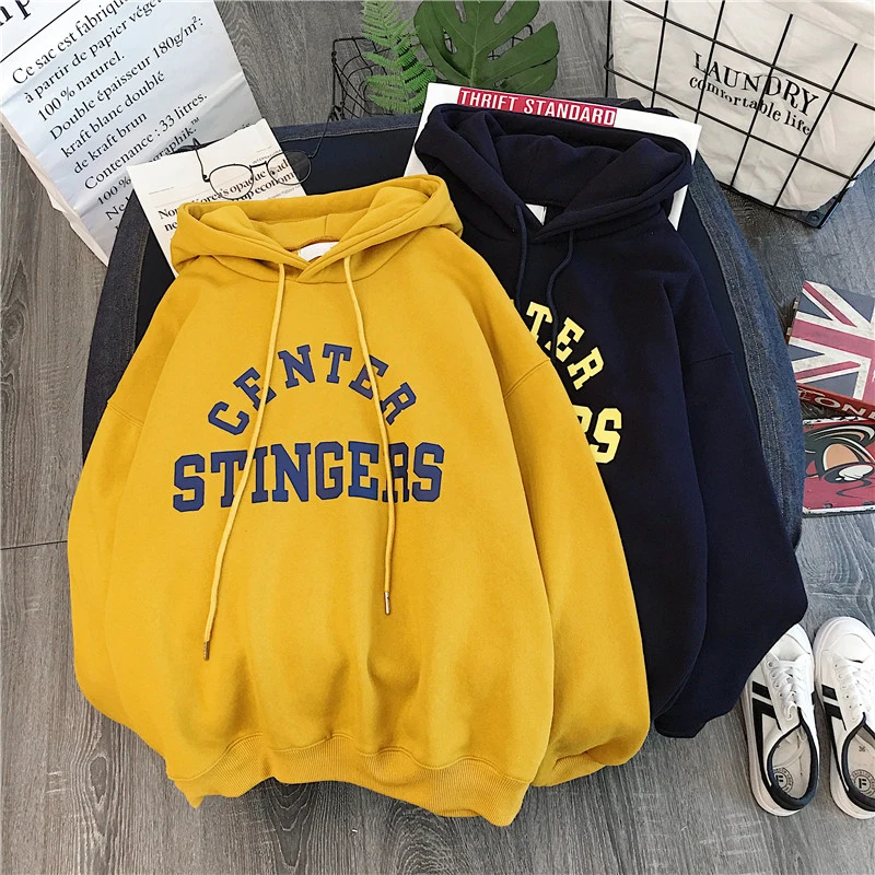 Уличные трикотажные женские флисовые пуловеры с капюшоном Ins стиль добавить