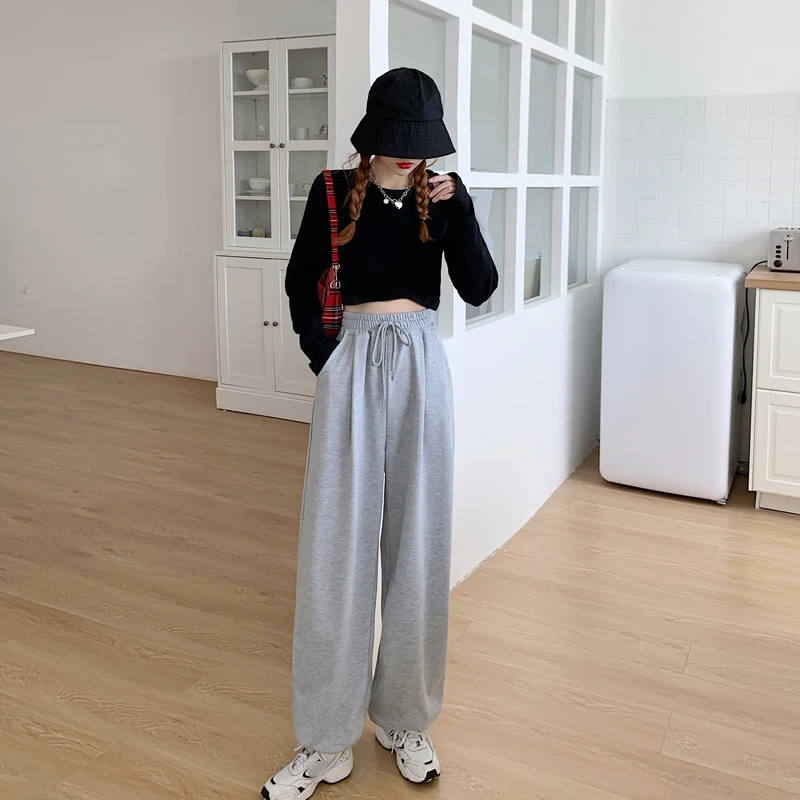 

Thin & Thick Loose Sweatpants Joggers For Women High Waist Pants Basic Gray Casual Trousers Female Sweatpants Beam Feet Harem