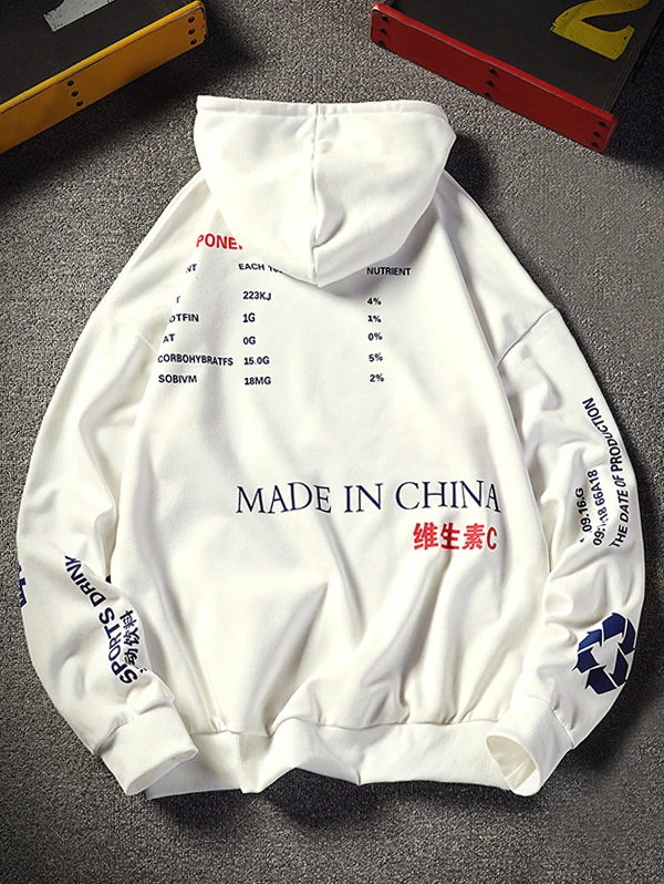 ZAFUL New Large Size Spring Sweatshirts Men Hooded Hip Hop Chinese Lemonade Production Label Letter Print Kangaroo Pocket Hoodie | Мужская