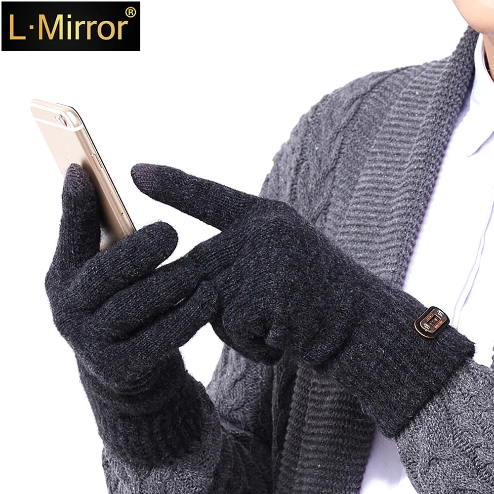 L.Mirror 1 пара мужские Зимние перчатки для сенсорного экрана толстые плюшевые