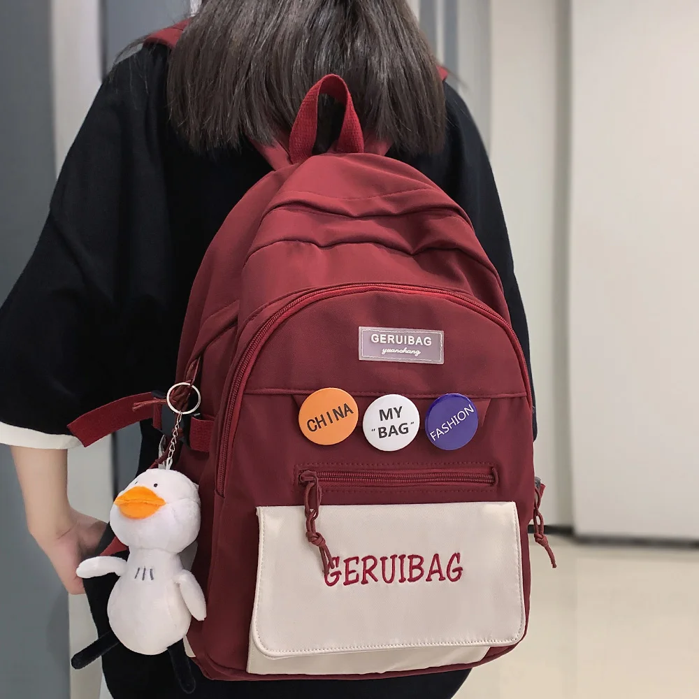 

Girl Boy Badge Backpack Ladies Men Student Waterproof Bag Female Male Trendy Cool Travel Backpack Women School Cute Harajuku Bag