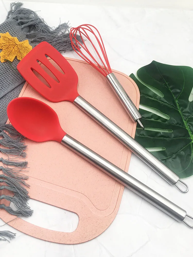 

Silicone Kitchen Utensils Set Stainless Steel Handle Cooking Turner Dinnerware Set Non-stick Spatula Cookware kitchen Tools