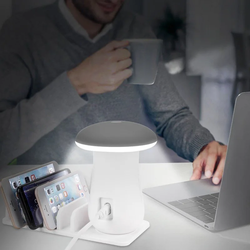 1pc Multi Charging Dock 5 USB Port QC3.0 Station With Mushroom Light Fast Hub EU US AU UK | Электроника