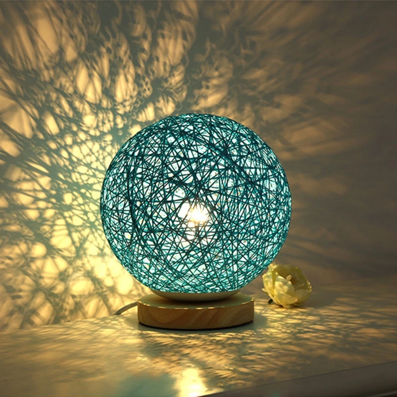 Настольная лампа регулируемая ротанговая Пальма клубок светодиодный настольный