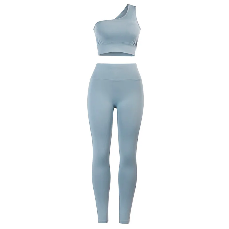 

InstaHot Inclined Shoulder Women Two Piece Sets Outfit 2021 Cropped Top Basic Slim Trousers Casual Streetwear Summer Female Suit