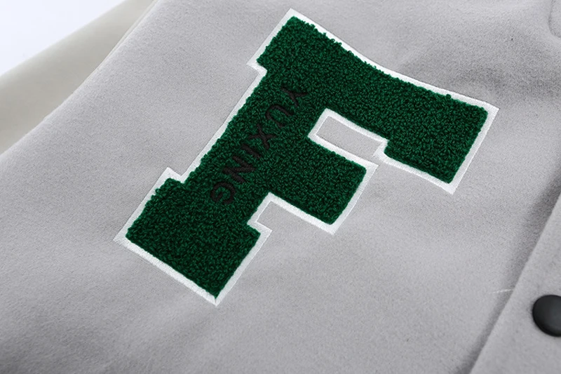 

2021 College Jackets Mens Furry Letters Embroidery Patchwork Harajuku Fashion Unisex Bomber Varsity Jacket Women Baseball Coats