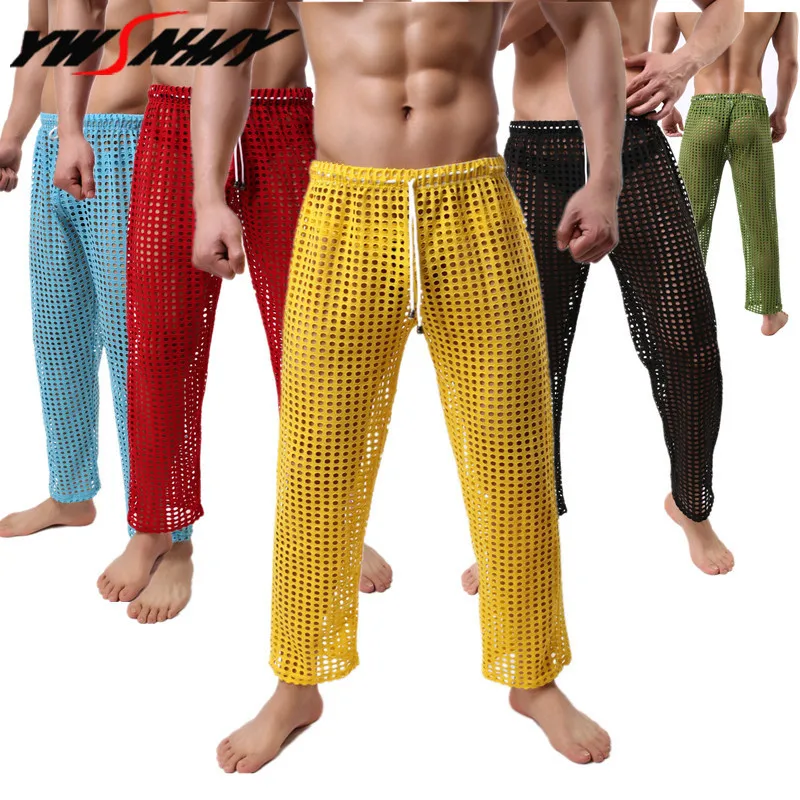 

Mens Sexy Underwear Hollow Mesh See Through Long John Sleepwear Gay Cool Summer Homewear Comfortable Loose Pajamas Leggings